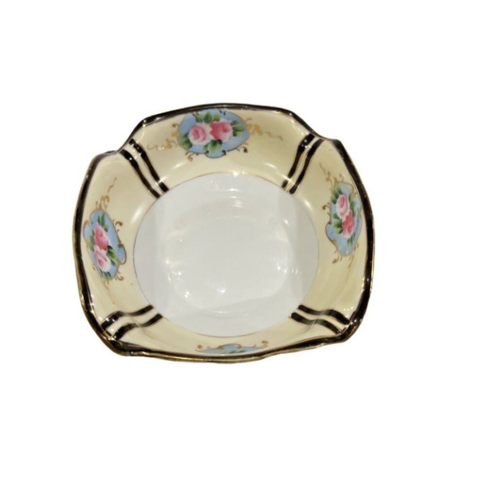 VTG Hand Painted Nippon Pink Rose Yellow Floral Small Bowl Nappy Bowl Trinket Di